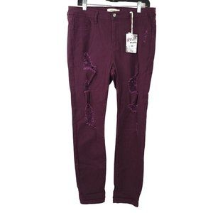 Cello Jeans Plum Purple Distressed High Rise Womens Size 16 Stretchy Skinny NEW